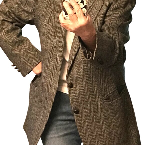 Petersen, Harned, Von Maur Herringbone Wool Tweed Blazer: Vintage Men's Size 42L - Picture 7 of 10